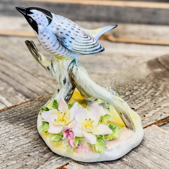 Royal Adderley Floral, Bone China Figurine of Myrtle Warbler & Ornate Flowers - Picture 2 of 10